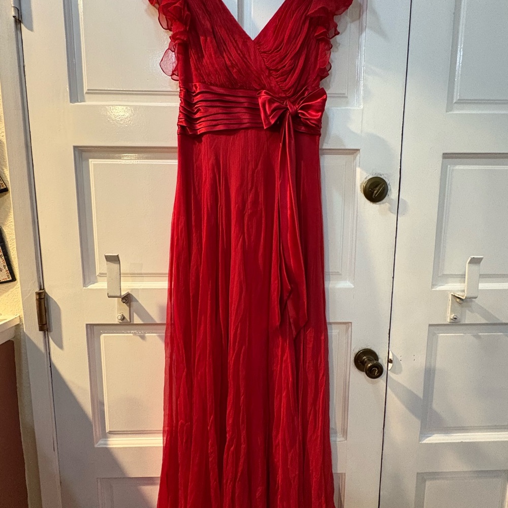 Tadashi Shoji Red Maxi Dress with Bow Detail